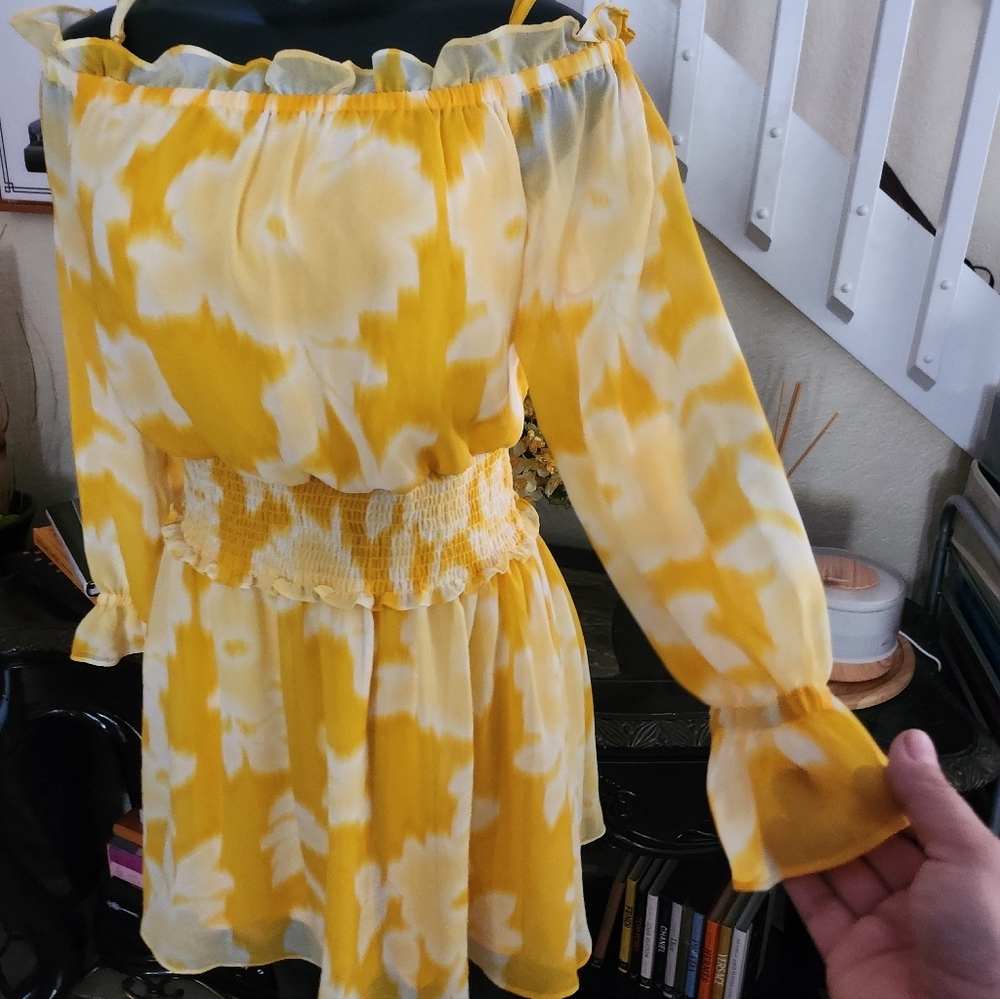 Karl Lagerfeld off-the-shoulder tie-dye floral chiffon dress size 2 - Picture 4 of 6